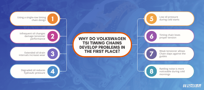 Why do Volkswagen TSI timing chains develop problems in the first place