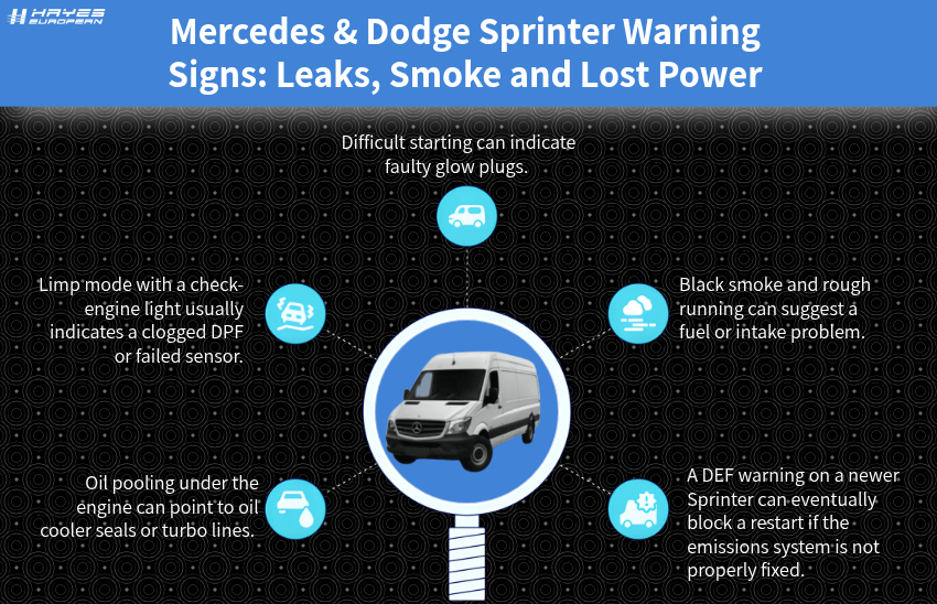 Mercedes Dodge Sprinter Warning Signs Leaks Smoke and Lost Power